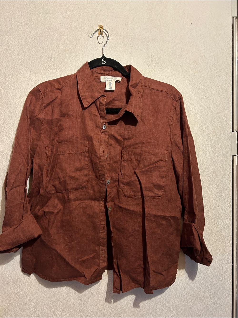 Sigrid Olsen Rust Brown Lightweight Linen Shirt Jacket